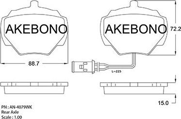 Akebono AN-4079WKE - Тормозные колодки, дисковые, комплект autospares.lv