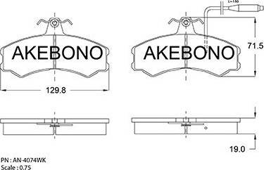 Akebono AN-4074WK - Тормозные колодки, дисковые, комплект autospares.lv