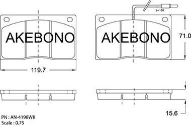 Akebono AN-4198WKE - Тормозные колодки, дисковые, комплект autospares.lv