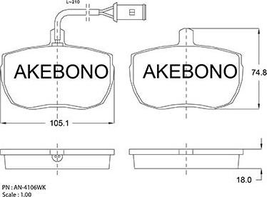 Akebono AN-4106WK - Тормозные колодки, дисковые, комплект autospares.lv