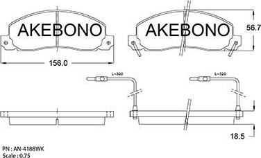 Akebono AN-4188WK - Тормозные колодки, дисковые, комплект autospares.lv