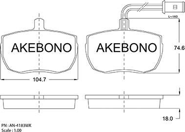 Akebono AN-4183WKE - Тормозные колодки, дисковые, комплект autospares.lv