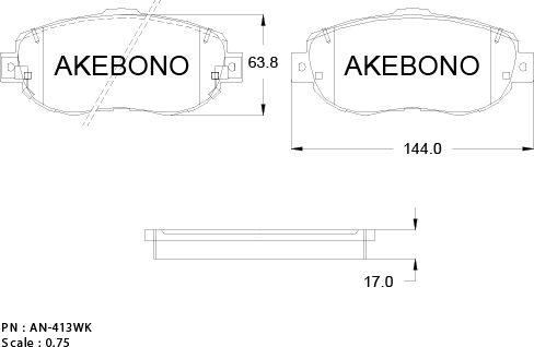 Akebono AN-413WKE - Тормозные колодки, дисковые, комплект autospares.lv