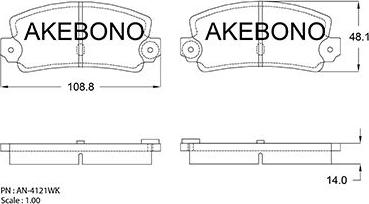 Akebono AN-4121WKE - Тормозные колодки, дисковые, комплект autospares.lv