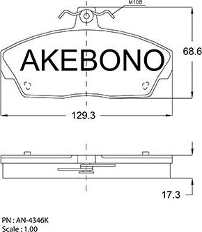 Akebono AN-4346KE - Тормозные колодки, дисковые, комплект autospares.lv