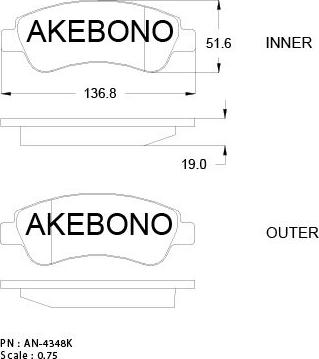 Akebono AN-4348KE - Тормозные колодки, дисковые, комплект autospares.lv
