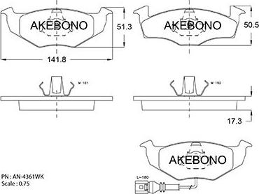 Akebono AN-4361WKE - Тормозные колодки, дисковые, комплект autospares.lv