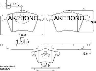 Akebono AN-4363WKE - Тормозные колодки, дисковые, комплект autospares.lv