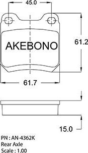 Akebono AN-4362K - Тормозные колодки, дисковые, комплект autospares.lv