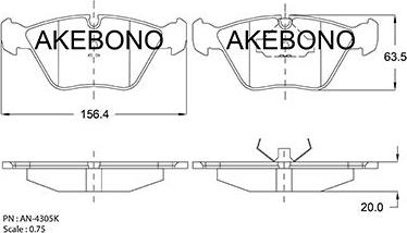 Akebono AN-4305KE - Тормозные колодки, дисковые, комплект autospares.lv