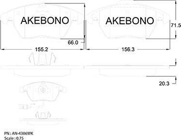 Akebono AN-4306WK - Тормозные колодки, дисковые, комплект autospares.lv