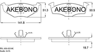 Akebono AN-4314KE - Тормозные колодки, дисковые, комплект autospares.lv