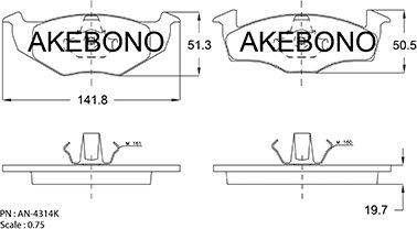 Akebono AN-4314K - Тормозные колодки, дисковые, комплект autospares.lv