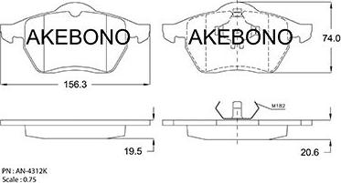 Akebono AN-4312KE - Тормозные колодки, дисковые, комплект autospares.lv
