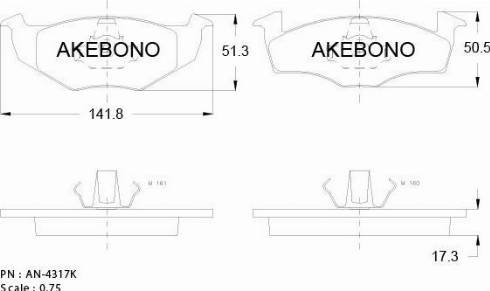 Akebono AN-4317KE - Тормозные колодки, дисковые, комплект autospares.lv