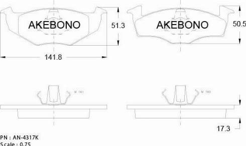 Akebono AN-4317K - Тормозные колодки, дисковые, комплект autospares.lv