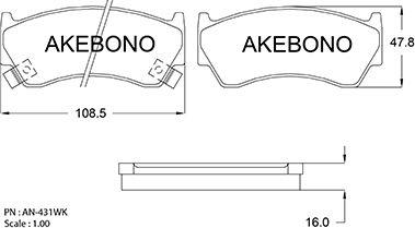 Akebono AN-431WK - Тормозные колодки, дисковые, комплект autospares.lv