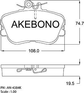 Akebono AN-4384K - Тормозные колодки, дисковые, комплект autospares.lv