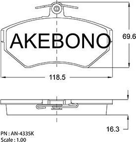 Akebono AN-4335KE - Тормозные колодки, дисковые, комплект autospares.lv
