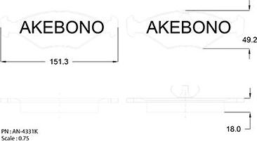 Akebono AN-4331K - Тормозные колодки, дисковые, комплект autospares.lv