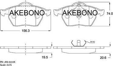 Akebono AN-4333KE - Тормозные колодки, дисковые, комплект autospares.lv