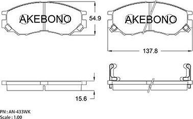 Akebono AN-433WK - Тормозные колодки, дисковые, комплект autospares.lv