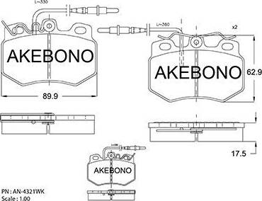 Akebono AN-4321WK - Тормозные колодки, дисковые, комплект autospares.lv