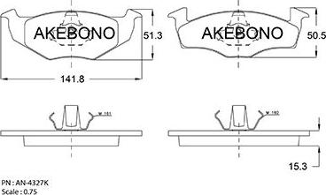 Akebono AN-4327K - Тормозные колодки, дисковые, комплект autospares.lv