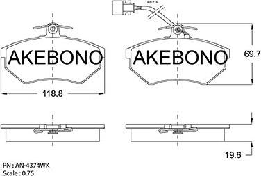 Akebono AN-4374WK - Тормозные колодки, дисковые, комплект autospares.lv