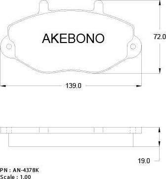 Akebono AN-4378K - Тормозные колодки, дисковые, комплект autospares.lv