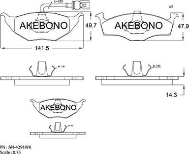 Akebono AN-4291WKE - Тормозные колодки, дисковые, комплект autospares.lv