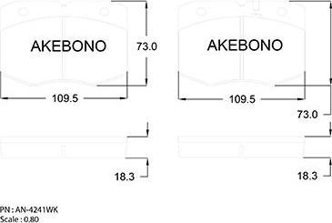 Akebono AN-4241WK - Тормозные колодки, дисковые, комплект autospares.lv