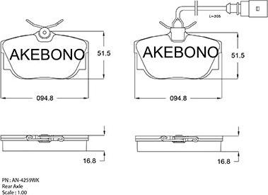Akebono AN-4259WKE - Тормозные колодки, дисковые, комплект autospares.lv