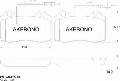 Akebono AN-4254WKE - Тормозные колодки, дисковые, комплект autospares.lv