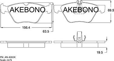 Akebono AN-4265K - Тормозные колодки, дисковые, комплект autospares.lv