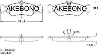 Akebono AN-4266K - Тормозные колодки, дисковые, комплект autospares.lv