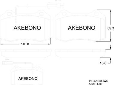 Akebono AN-4261WKE - Тормозные колодки, дисковые, комплект autospares.lv