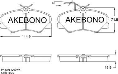 Akebono AN-4207WKE - Тормозные колодки, дисковые, комплект autospares.lv