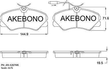 Akebono AN-4207WK - Тормозные колодки, дисковые, комплект autospares.lv