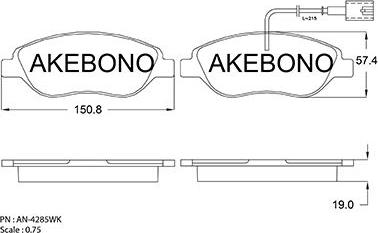 Akebono AN-4285WK - Тормозные колодки, дисковые, комплект autospares.lv