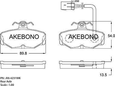 Akebono AN-4231WK - Тормозные колодки, дисковые, комплект autospares.lv