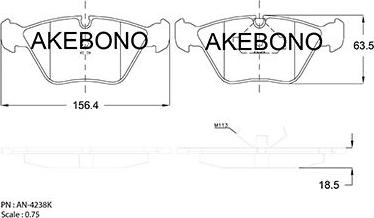 Akebono AN-4238KE - Тормозные колодки, дисковые, комплект autospares.lv