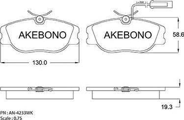 Akebono AN-4233WKE - Тормозные колодки, дисковые, комплект autospares.lv