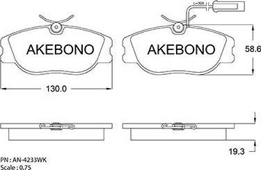 Akebono AN-4233WK - Тормозные колодки, дисковые, комплект autospares.lv