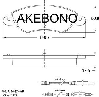 Akebono AN-4274WKE - Тормозные колодки, дисковые, комплект autospares.lv