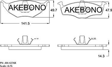 Akebono AN-4276KE - Тормозные колодки, дисковые, комплект autospares.lv
