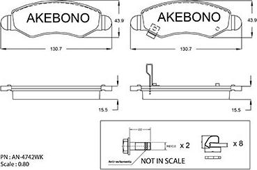 Akebono AN-4742WKE - Тормозные колодки, дисковые, комплект autospares.lv