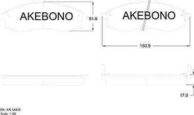 Akebono AN-544SK - Тормозные колодки, дисковые, комплект autospares.lv