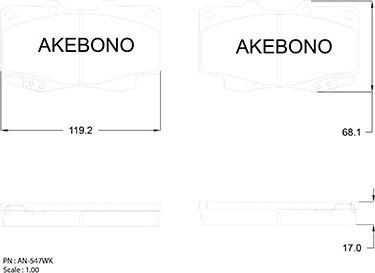 Akebono AN-547WK - Тормозные колодки, дисковые, комплект autospares.lv