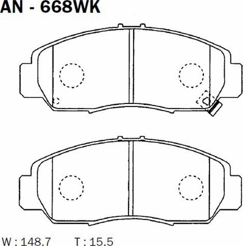 Akebono AN-668WK - Тормозные колодки, дисковые, комплект autospares.lv